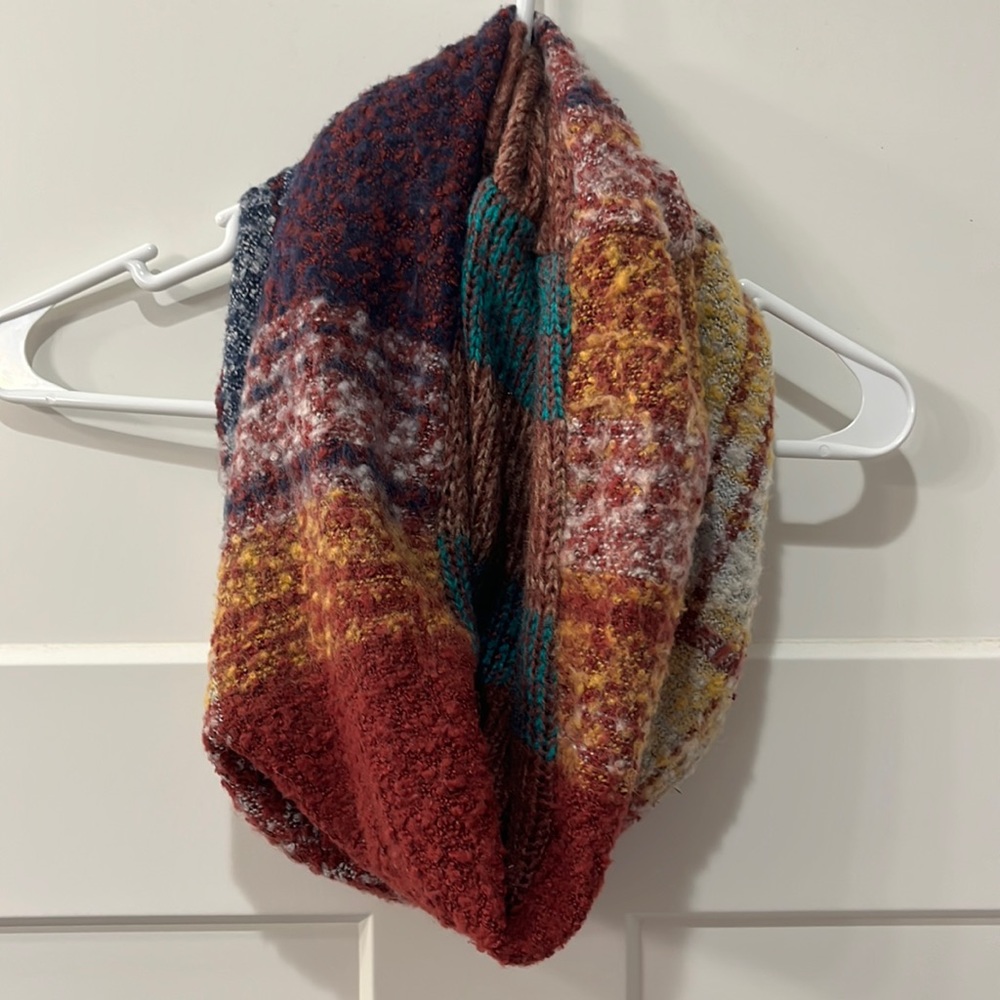 Burgundy/multicolored infinity scarf